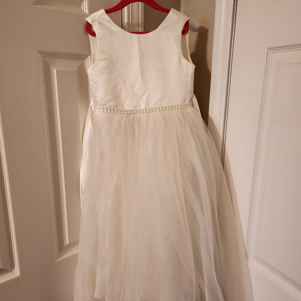 Ivory Tulle Flower Girl Dress with Pearl Waist